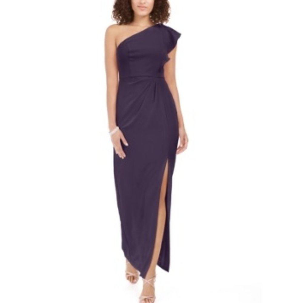NWT ADRIANNA PAPELL Womens Purple Ruffled Ruched Slitted Size 12 $150 V0132